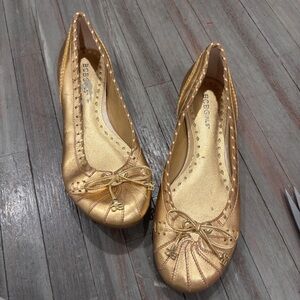 BCBGirls Gold Flats with Bow Detail